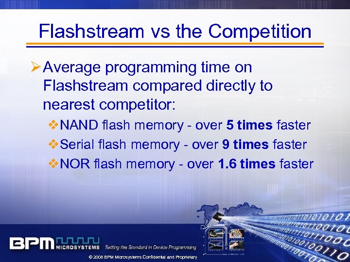 Flashstream vs the Competition Ø Average programming time on Flashstream compared directly to nearest