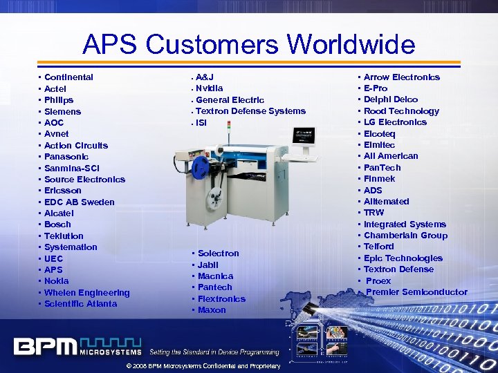 APS Customers Worldwide • Continental • Actel • Philips • Siemens • AOC •