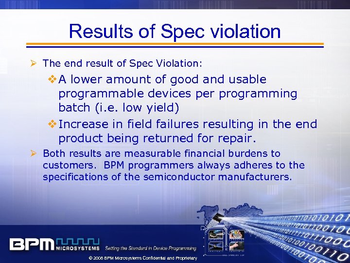 Results of Spec violation Ø The end result of Spec Violation: v. A lower