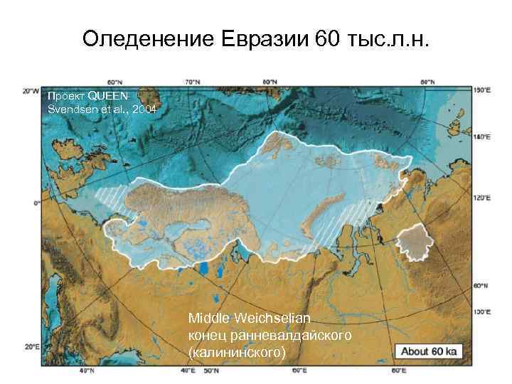 Оледенение Евразии 60 тыс. л. н. Проект QUEEN Svendsen et al. , 2004 Middle