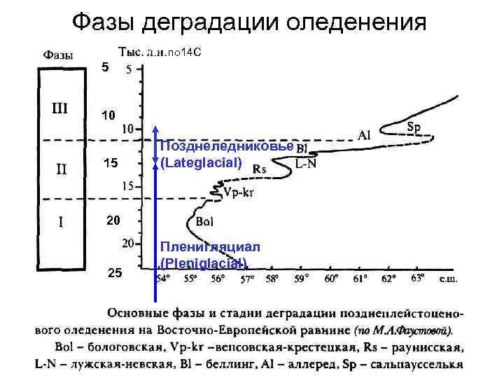 Фазы деградации оледенения по 14 C 5 По Д. Д. Квасову, 1975 10 15