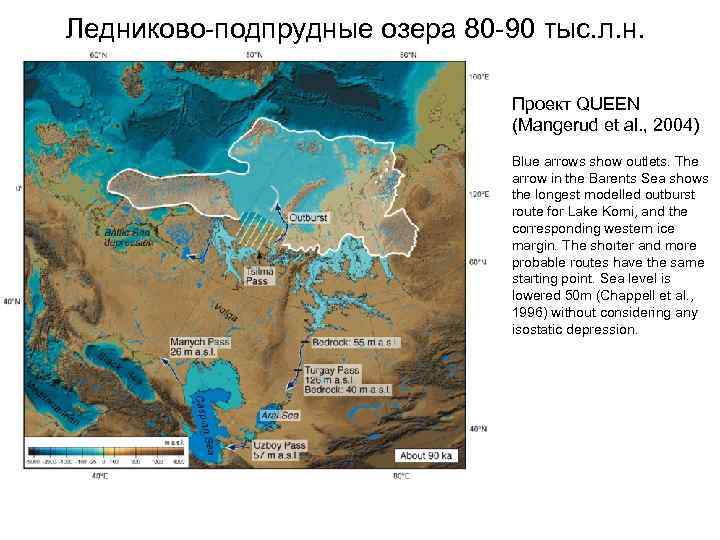 Ледниково-подпрудные озера 80 -90 тыс. л. н. Проект QUEEN (Mangerud et al. , 2004)