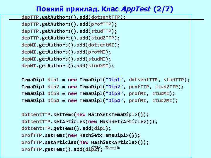 Повний приклад. Клас App. Test (2/7) dep. TTP. get. Authors(). add(dotsent. TTP); dep. TTP.