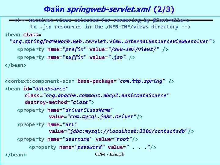 Файл springweb-servlet. xml (2/3) <!-- Resolves views selected for rendering by @Controllers to. jsp