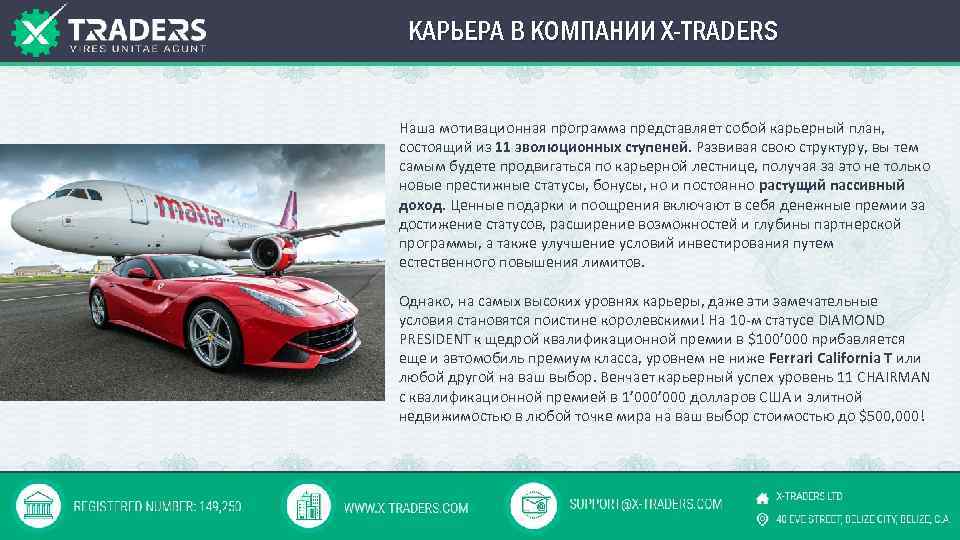 КАРЬЕРА В КОМПАНИИ X-TRADERS Наша мотивационная программа представляет собой карьерный план, состоящий из 11