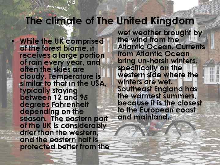 The climate of The United Kingdom • While the UK comprised of the forest