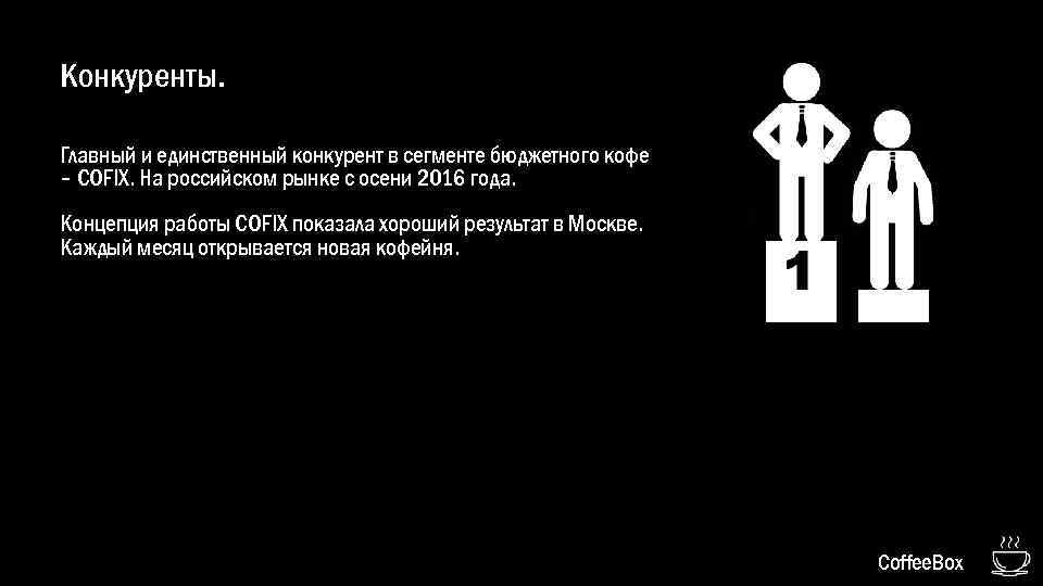 Конкуренты. Главный и единственный конкурент в сегменте бюджетного кофе – COFIX. На российском рынке