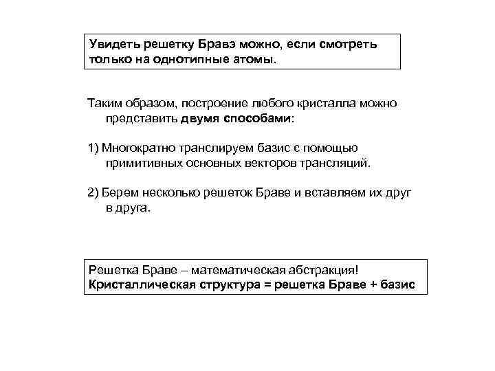 Увидеть решетку Бравэ можно, если смотреть только на однотипные атомы. Таким образом, построение любого