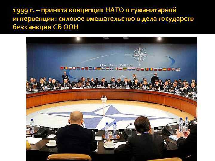 1999 г. – принята концепция НАТО о гуманитарной интервенции: силовое вмешательство в дела государств