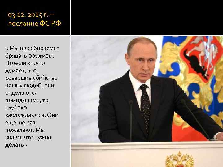 03. 12. 2015 г. – послание ФС РФ « Мы не собираемся бряцать оружием.