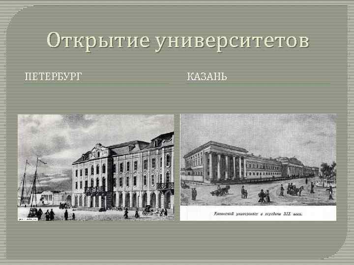 Открытие университетов ПЕТЕРБУРГ КАЗАНЬ 