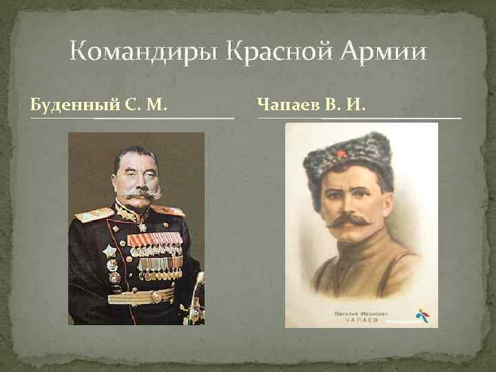 Командиры Красной Армии Буденный С. М. Чапаев В. И. 