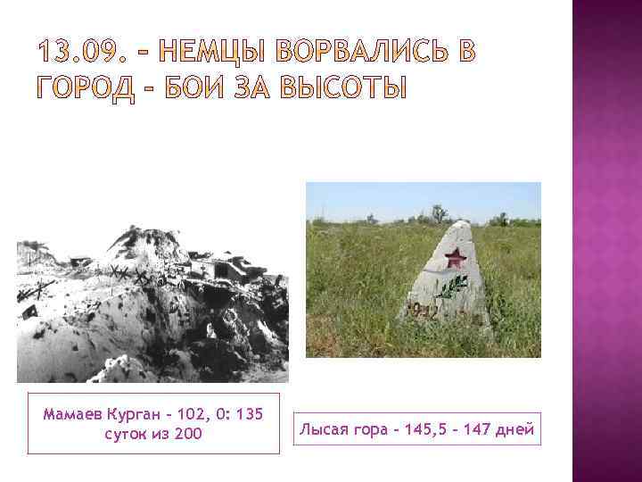 Мамаев Курган – 102, 0: 135 суток из 200 Лысая гора – 145, 5