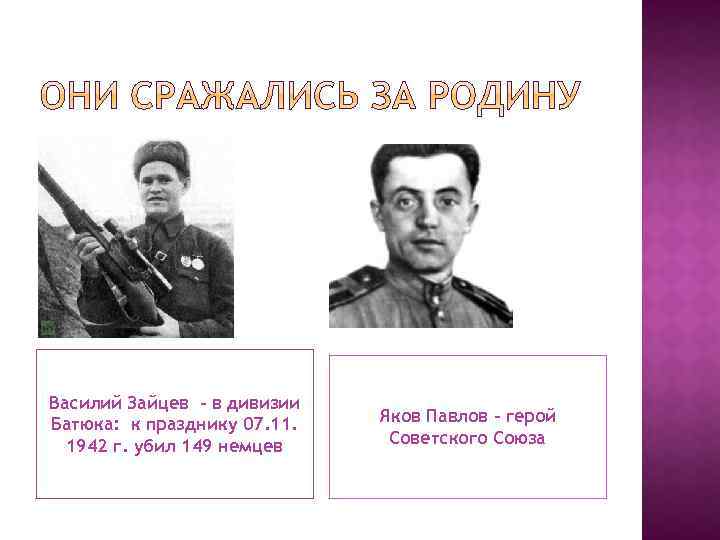 Василий Зайцев - в дивизии Батюка: к празднику 07. 11. 1942 г. убил 149