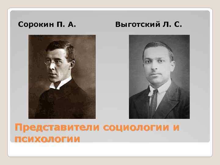 Сорокин П. А. Выготский Л. С. Представители социологии и психологии 
