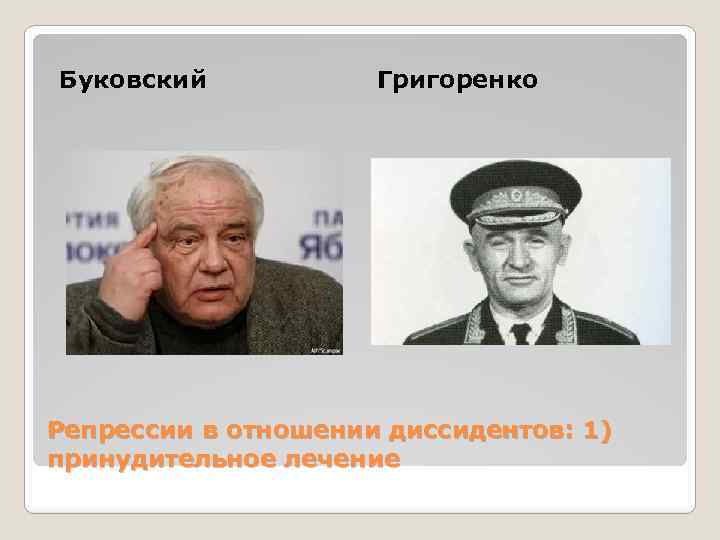 Буковский Григоренко Репрессии в отношении диссидентов: 1) принудительное лечение 