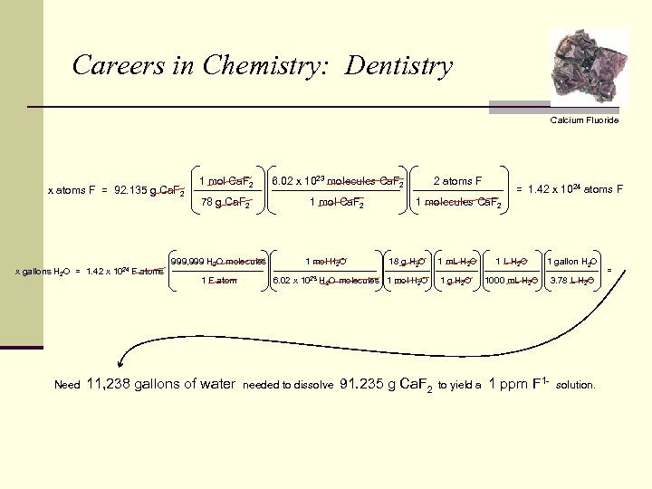 Careers in Chemistry: Dentistry Calcium Fluoride x atoms F = 92. 135 g Ca.