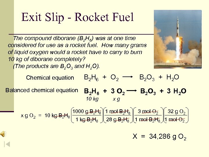 Exit Slip - Rocket Fuel The compound diborane (B 2 H 6) was at