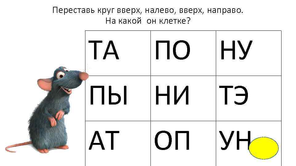 Переставь круг вверх, налево, вверх, направо. На какой он клетке? ТА ПО НУ ПЫ