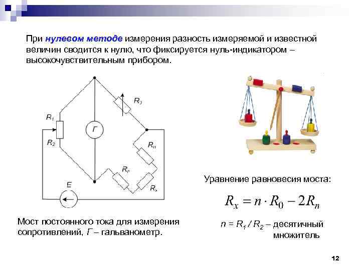 Метод измерения живой природы измерение. Схема измерения сопротивления нулевым методом. Примеры нулевого метода измерения. Нулевой метод измерения в метрологии. Нулевой метод измерения (на примере электрических измерений)..