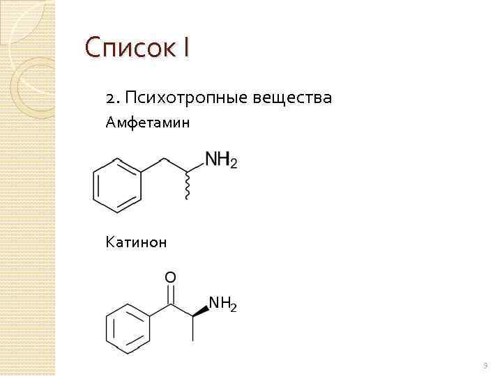 Список I 2. Психотропные вещества Амфетамин Катинон 9 