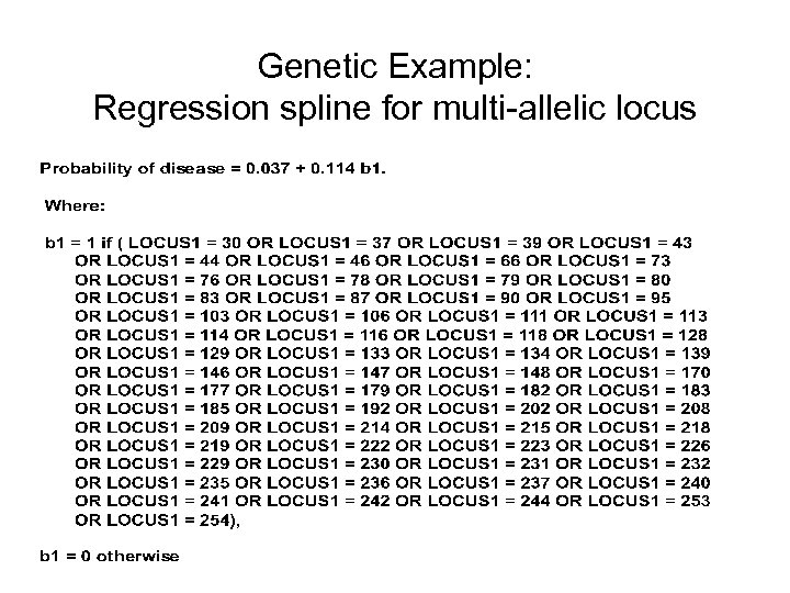 Genetic Example: Regression spline for multi-allelic locus 