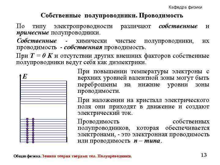 Собственная теория. Зонная теория собственной и примесной проводимости полупроводников. Полупроводники с точки зрения зонной теории. Основные положения зонной теории твердых тел. Основные положения зонной теории полупроводников.