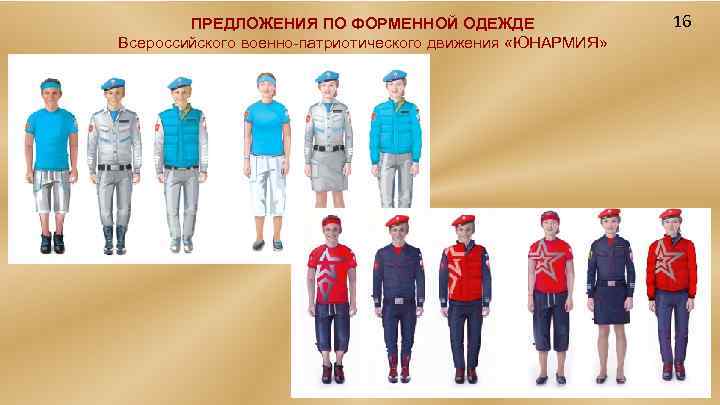 ПРЕДЛОЖЕНИЯ ПО ФОРМЕННОЙ ОДЕЖДЕ Всероссийского военно-патриотического движения «ЮНАРМИЯ» 16 