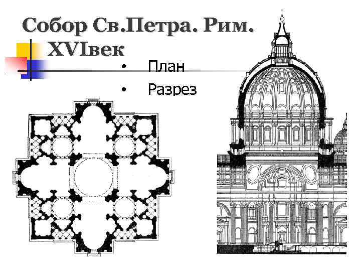 Собор Св. Петра. Рим. XVIвек • • План Разрез 