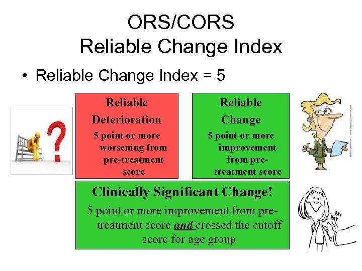 ORS/CORS Reliable Change Index • Reliable Change Index = 5 Reliable Deterioration 5 point