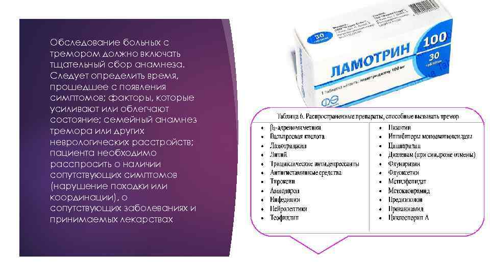 Обследование больных с тремором должно включать тщательный сбор анамнеза. Следует определить время, прошедшее с