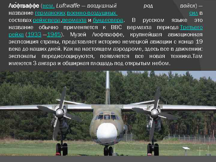 Лю фтваффе (нем. Luftwaffe — воздушный род войск) — название германских военно-воздушных сил в