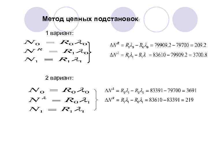 Метод цепных подстановок: 1 вариант: 2 вариант: 