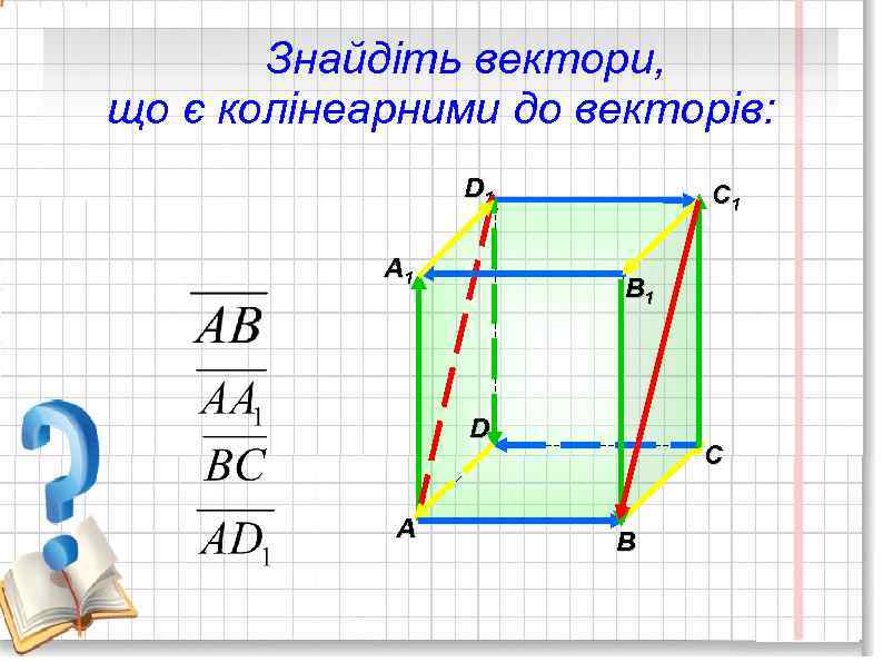 Знайдіть вектори, що є колінеарними до векторів: D 1 A 1 C 1 B