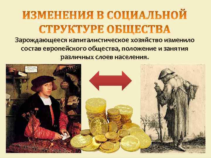 Зарождающееся капиталистическое хозяйство изменило состав европейского общества, положение и занятия различных слоев населения. 