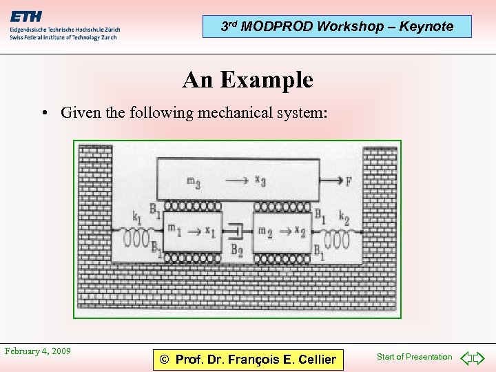3 rd MODPROD Workshop – Keynote An Example • Given the following mechanical system: