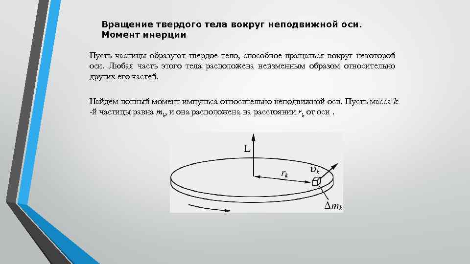 Вращение твердого тела вокруг неподвижной оси. Момент инерции Пусть частицы образуют твердое тело, способное