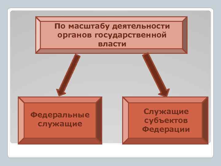 По масштабу деятельности органов государственной власти Федеральные служащие Служащие субъектов Федерации 