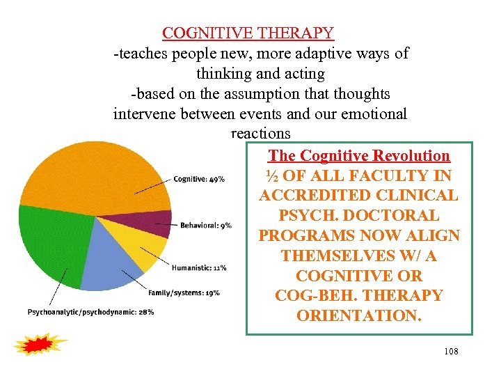 COGNITIVE THERAPY -teaches people new, more adaptive ways of thinking and acting -based on