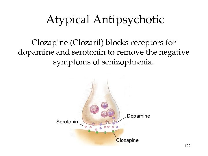 Atypical Antipsychotic Clozapine (Clozaril) blocks receptors for dopamine and serotonin to remove the negative