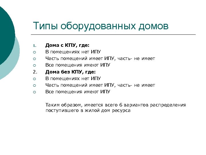 Типы оборудованных домов 1. ¡ ¡ ¡ 2. ¡ ¡ ¡ Дома с КПУ,