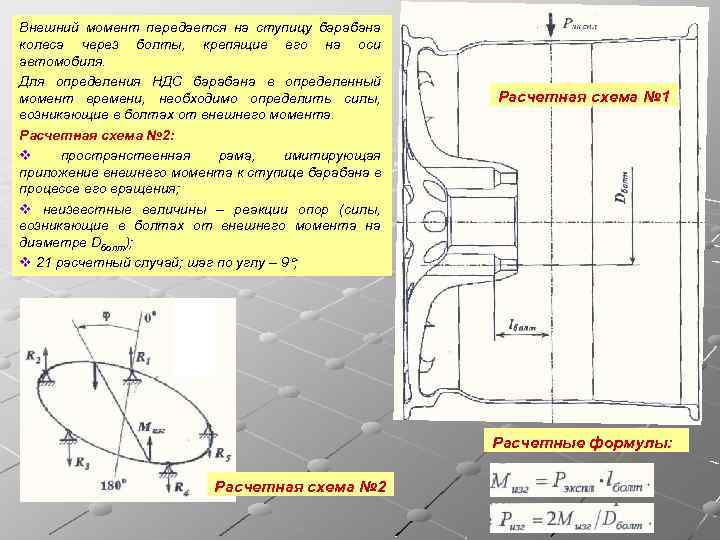 Внешний момент передается на ступицу барабана колеса через болты, крепящие его на оси автомобиля.