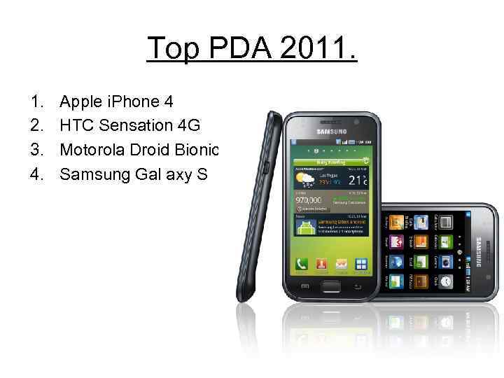 Top PDA 2011. 1. 2. 3. 4. Apple i. Phone 4 HTC Sensation 4