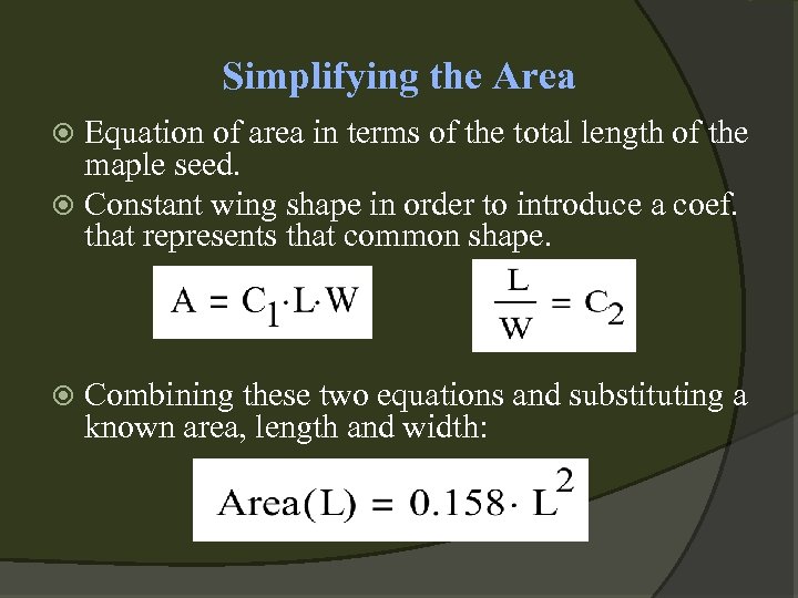 Simplifying the Area Equation of area in terms of the total length of the