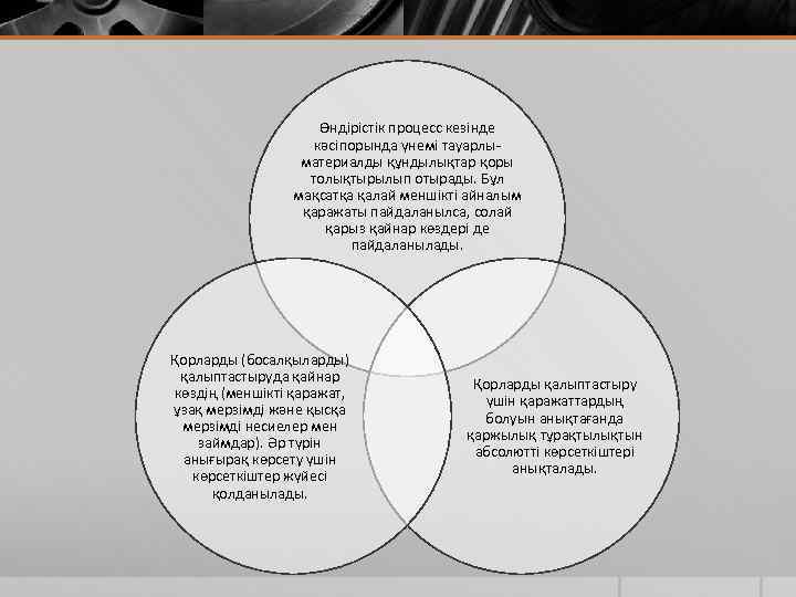 Өндірістік процесс кезінде кәсіпорында үнемі тауарлыматериалды құндылықтар қоры толықтырылып отырады. Бұл мақсатқа қалай меншікті