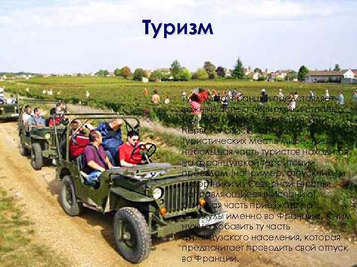 Туризм во Франции представляет важный аспект экономики страны. Начиная с 90 -х гг. ,