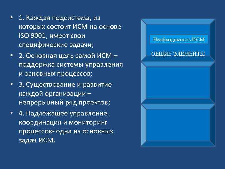  • 1. Каждая подсистема, из которых состоит ИСМ на основе ISO 9001, имеет