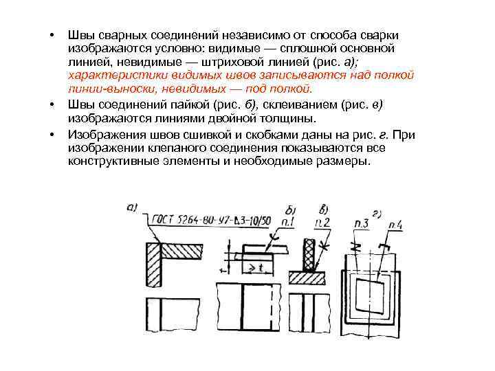  • • • Швы сварных соединений независимо от способа сварки изображаются условно: видимые