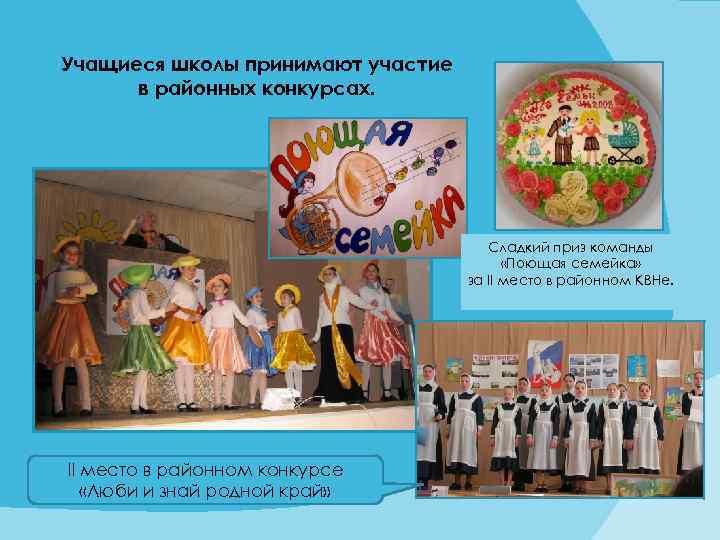 Учащиеся школы принимают участие в районных конкурсах. Сладкий приз команды «Поющая семейка» за II