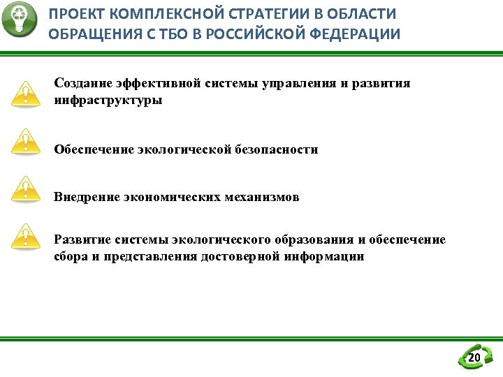 ПРОЕКТ КОМПЛЕКСНОЙ СТРАТЕГИИ В ОБЛАСТИ ОБРАЩЕНИЯ С ТБО В РОССИЙСКОЙ ФЕДЕРАЦИИ Создание эффективной системы